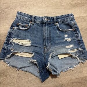 Zara Blue Distressed Jean Shorts